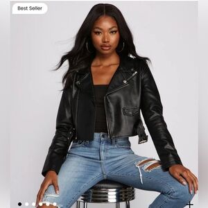 NWT H&M Black Leather Moto Jacket with Asymmetrical Zipper